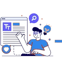 Illustration of a designer building a page layout