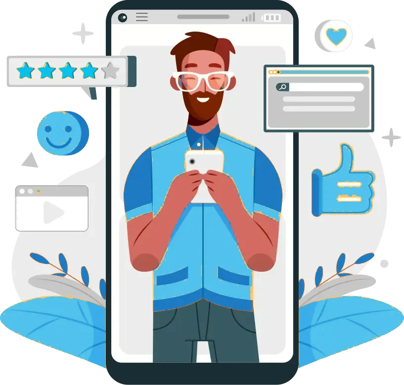 Illustration of an author engaging readers online